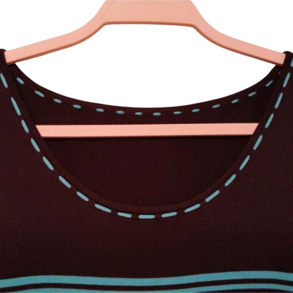 Black and Aqua Shell Top Striped Sleeveless Large - Picture 2 of 5
